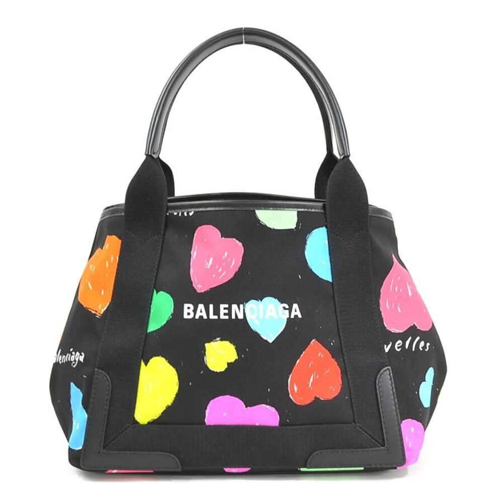 Balenciaga handbag tote bag Navy Blue cabas black multicolor canvas leather
